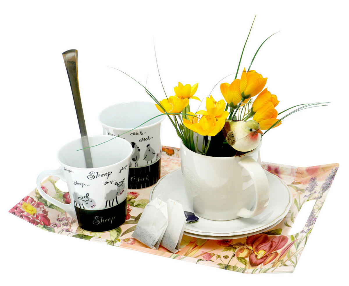 TABLETT Wildblumen, rechteckige Serviertablett mit Griff 38x27 cm - Dunkelrosa, Kunststoff (27/3/38cm) - Lashuma