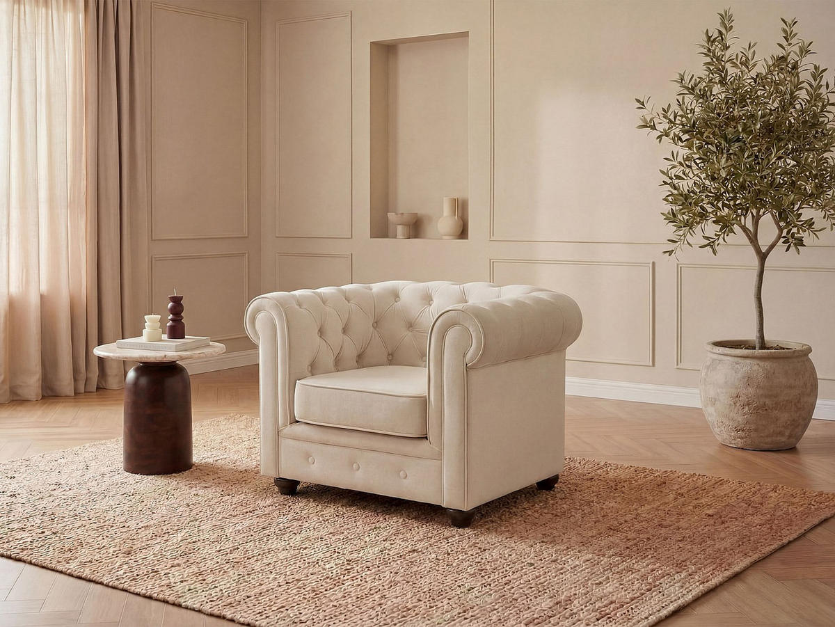 SESSEL mit gerader Rückenlehne - 1 Person - stoff - beige Chesterfield - Beige, Textil (82/72/78cm) - Vente-Unique