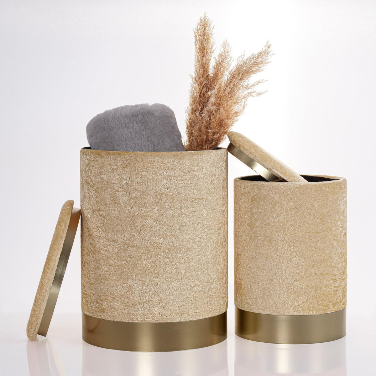 HOCKER mit Stauraum 25/25/36 cm - Beige, Textil (25/36/35cm) - Calicosy