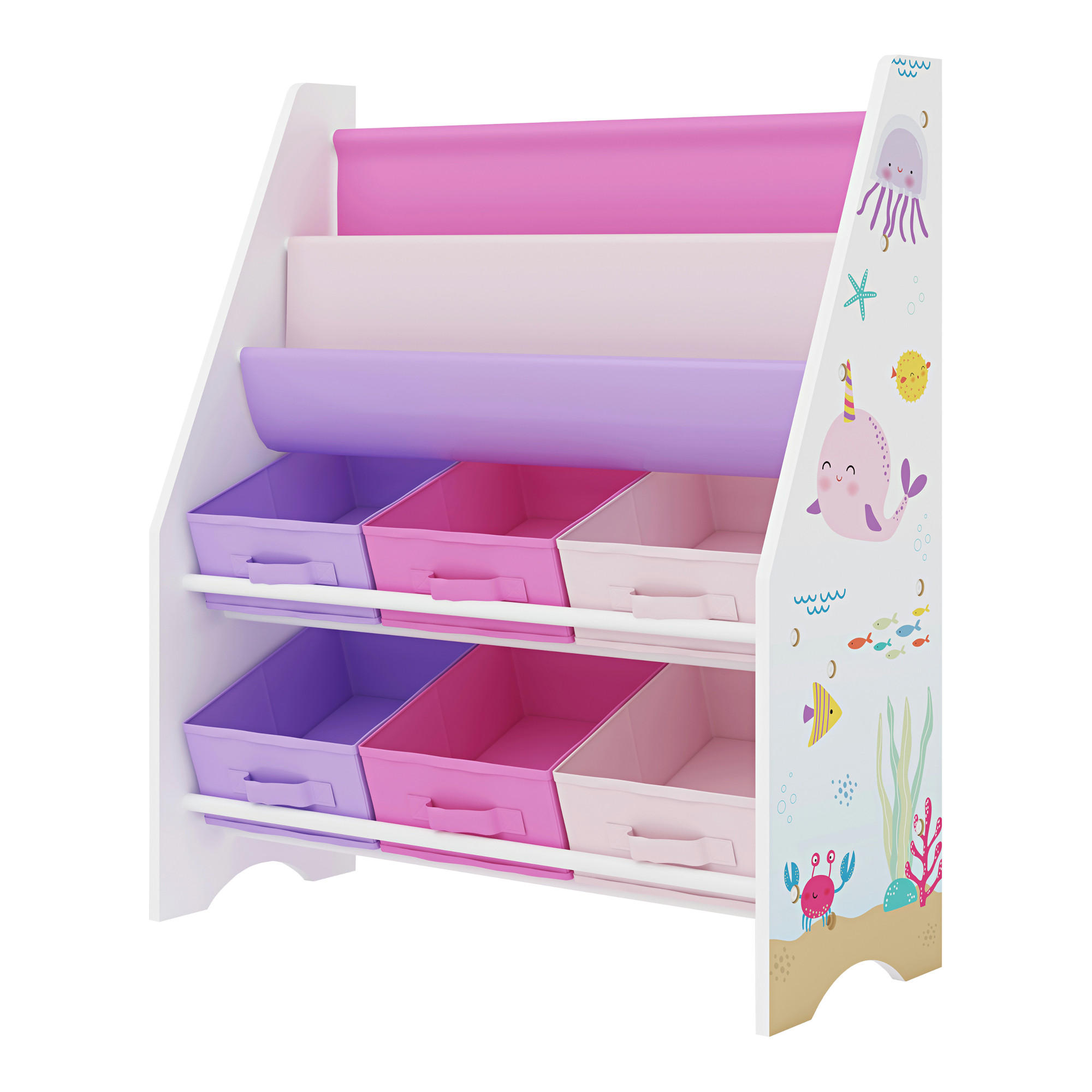 KINDERREGAL Ponteceso - Pink/Lila, Holzwerkstoff/Textil (62/74/26.5cm) - [en.casa]