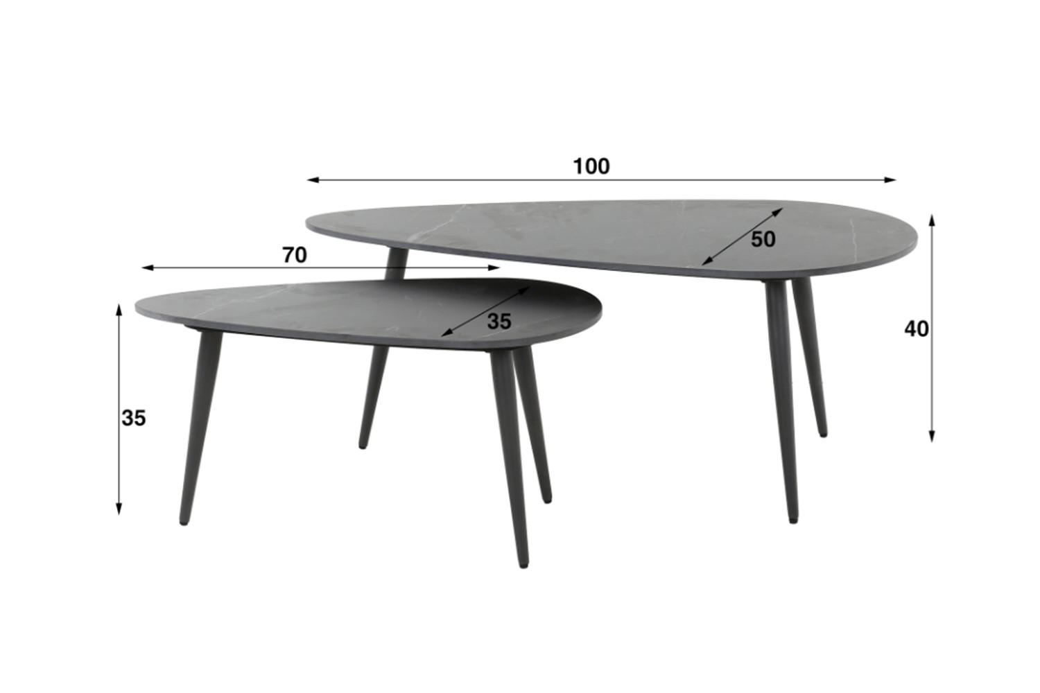 COUCHTISCH-SET SERIDO Schwarz Keramik - Schwarz, Keramik/Metall (100/50/40cm) - KAWOLA