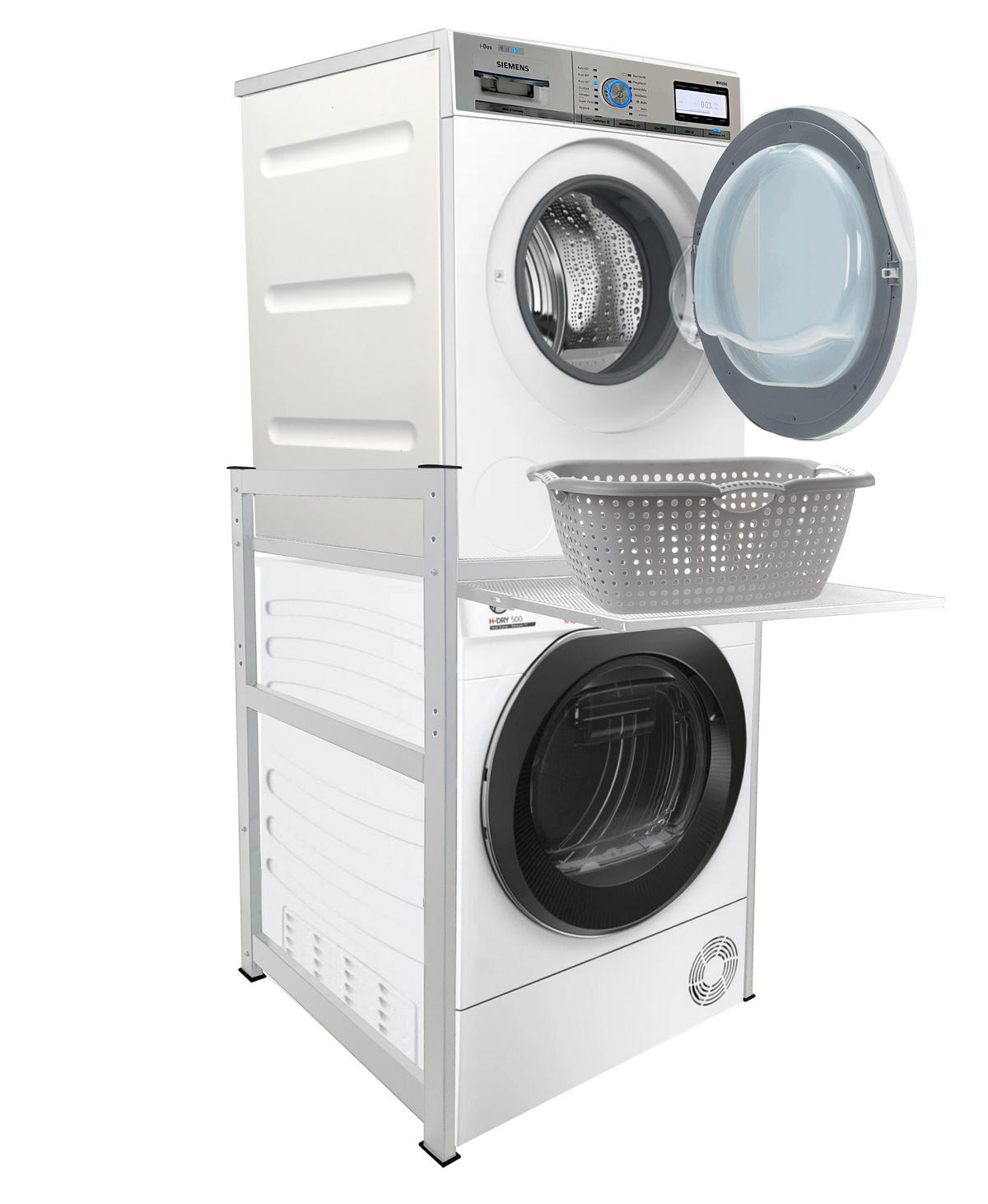 WASCHMASCHINENREGAL 73x64x110 cm - Weiß, Metall (73/110/64cm) - QUICK STAR