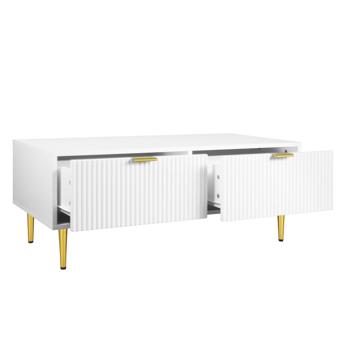 COUCHTISCH 100/50/40 cm mit 2 Schubladen und Ablageboden in Streifenoptik, Weiß/Gold - Weiß, Holzwerkstoff (100/50/40cm) - Redom