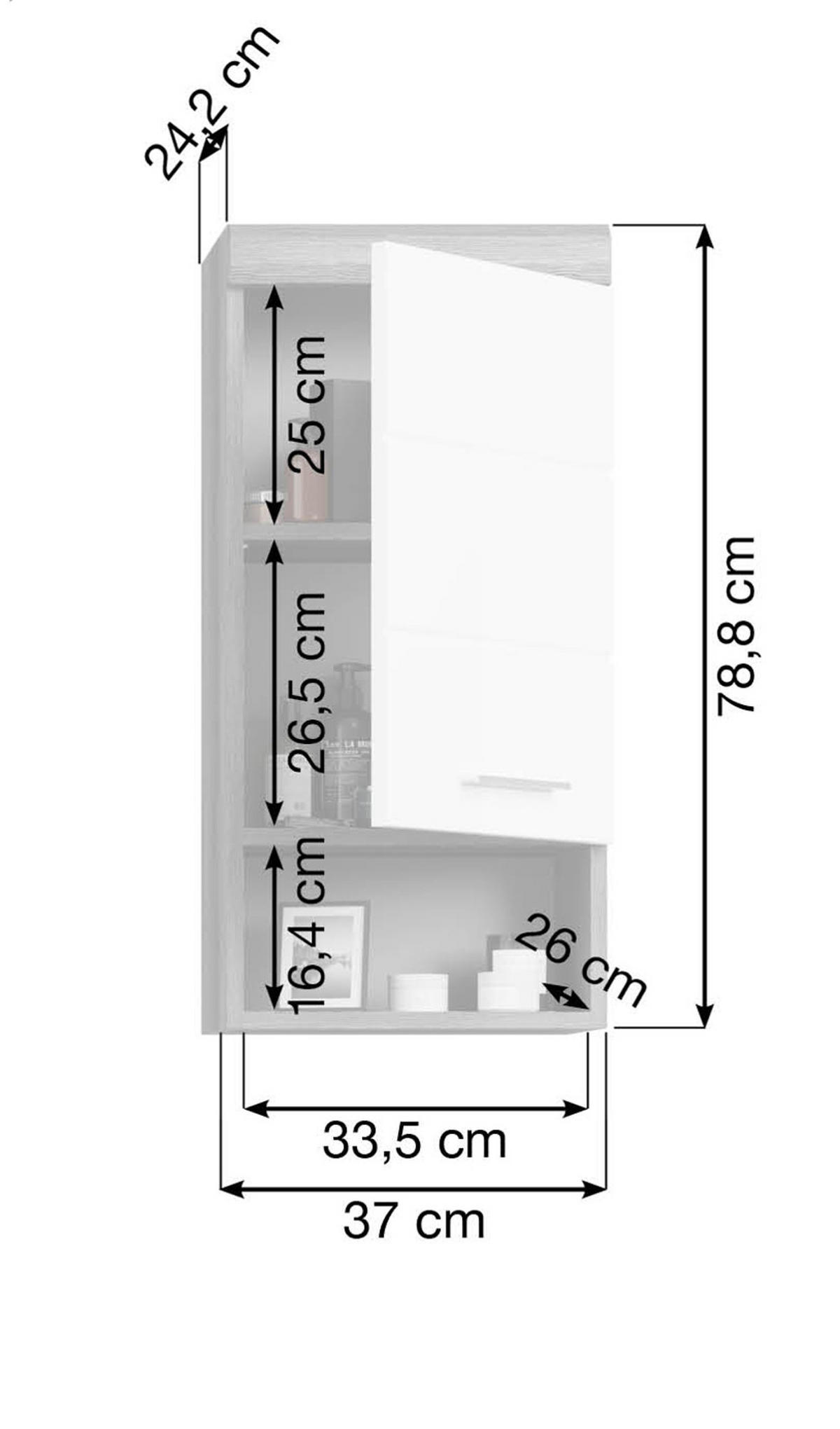 HÄNGESCHRANK weiß Hochglanz, grau 37x79 cm, 3 Fächer - Weiß Hochglanz/Silberfarben, Holzwerkstoff/Kunststoff (37/79/24cm) - Inn.Furn