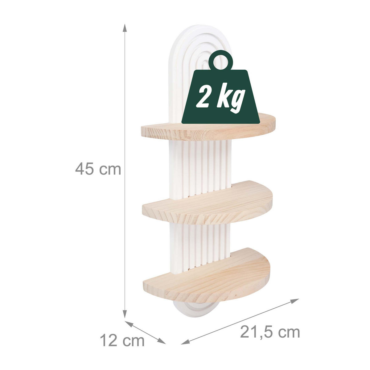 WANDREGAL Natur-Weiß 2er-Set 3 Ablagen - Multicolor, Holz (21.5/45/12cm) - Relaxdays