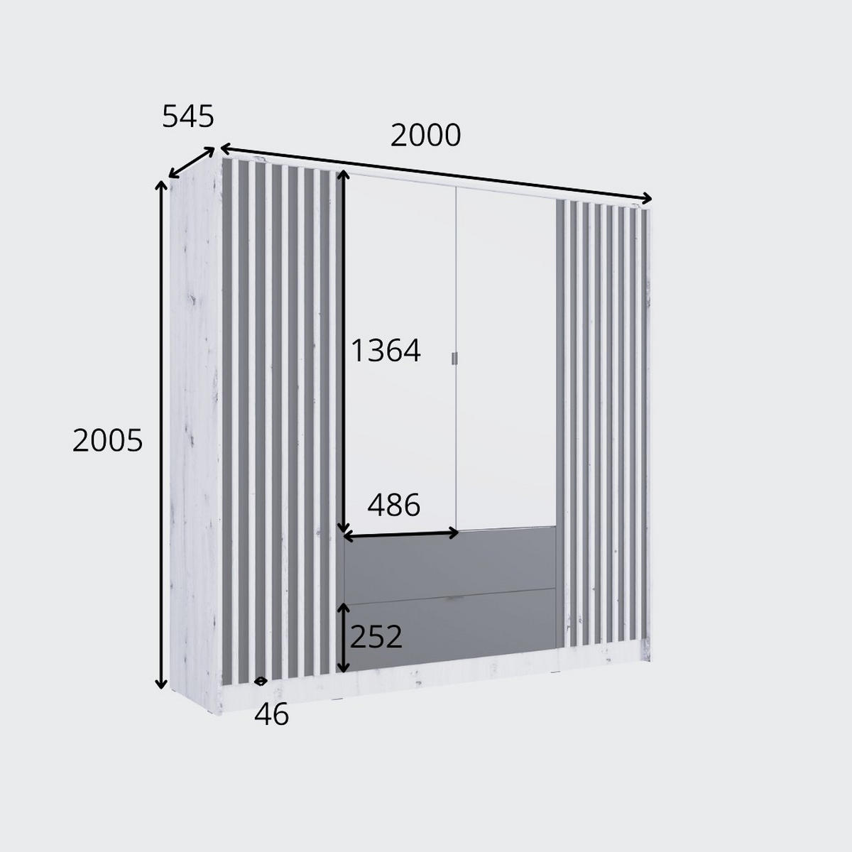 DREHTÜRENSCHRANK SATREN 200/200,5/54,5cm 4-türig mit Spiegel Schwarz - Schwarz/Eiche Artisan, Holzwerkstoff (200/200.5/54.5cm) - MASSENO