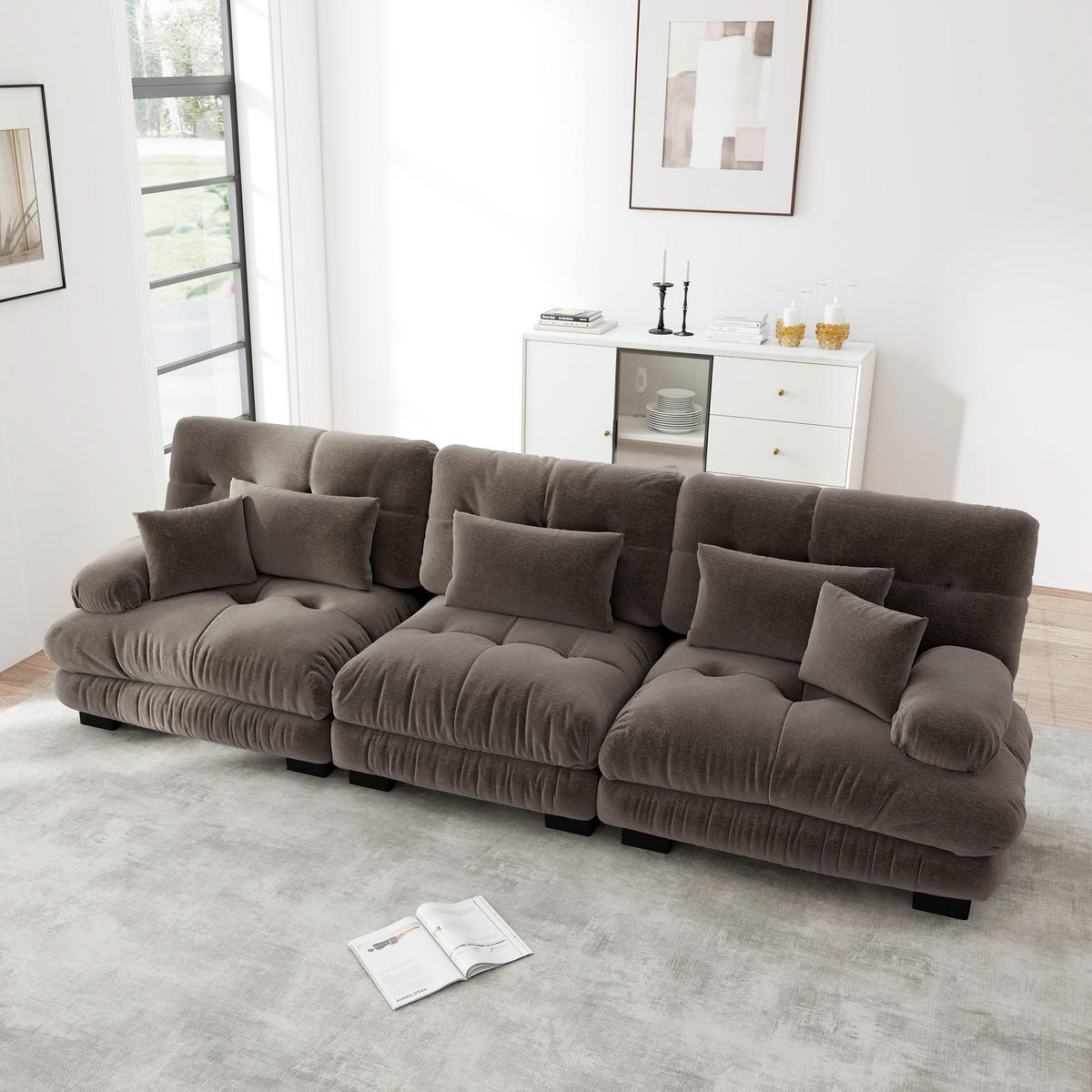 SCHLAFSOFA 3-Sitzer aus Chenille mit Tiefsitz, Braun - Braun, Textil (313/81/77cm)