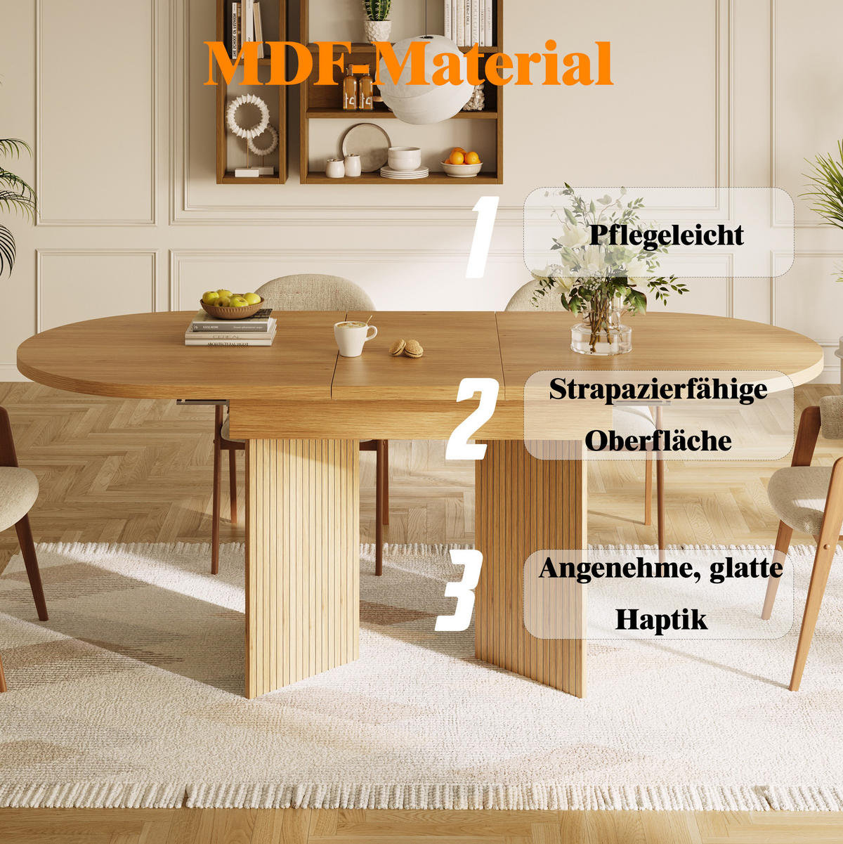 ESSTISCH 120/80/75 cm natur aus MDF ausziehbar - Hellbraun, Holzwerkstoff (120/80/75cm) - OKWISH