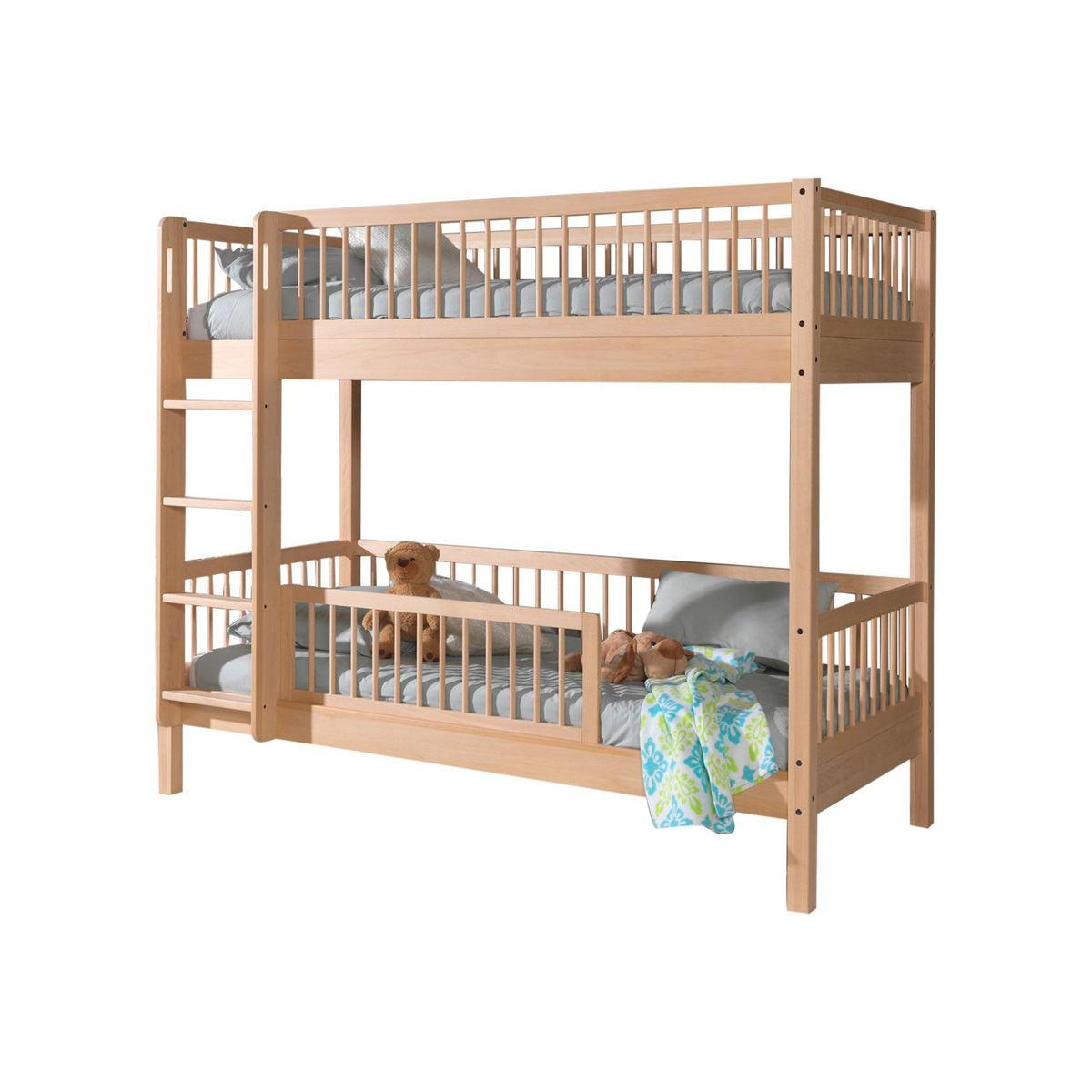 ETAGENBETT Kelci 2x90x200 mit Rausfallschutz Leiter Buche massiv natur - Buchefarben, Holz (90/200cm) - 58aufmkessel