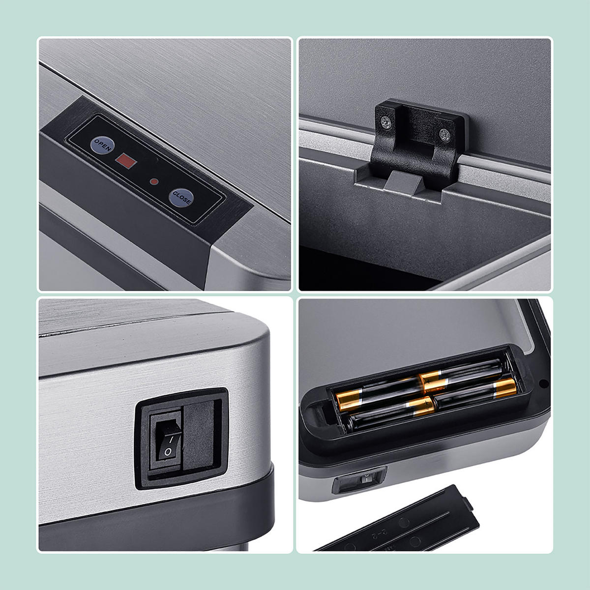 SENZOROVÝ kôš - strieborná, kov/plast (18/35/27cm) - Relaxdays