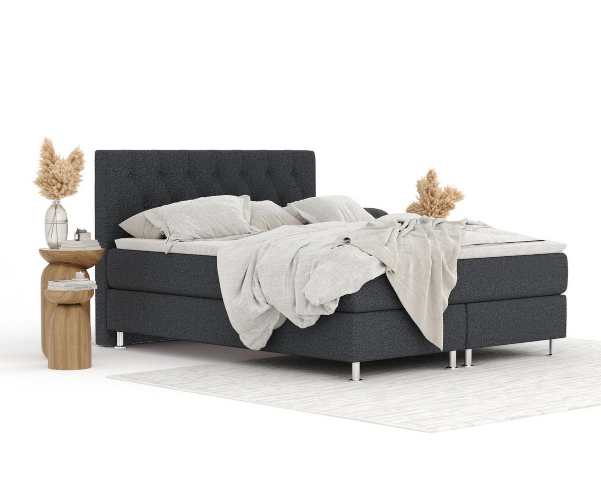 BOXSPRINGBETT Excelsior Schwarz 200/200 cm mit Latex-Topper - Silberfarben/Schwarz, Holz/Holzwerkstoff (200/200cm) - Maison de Reve