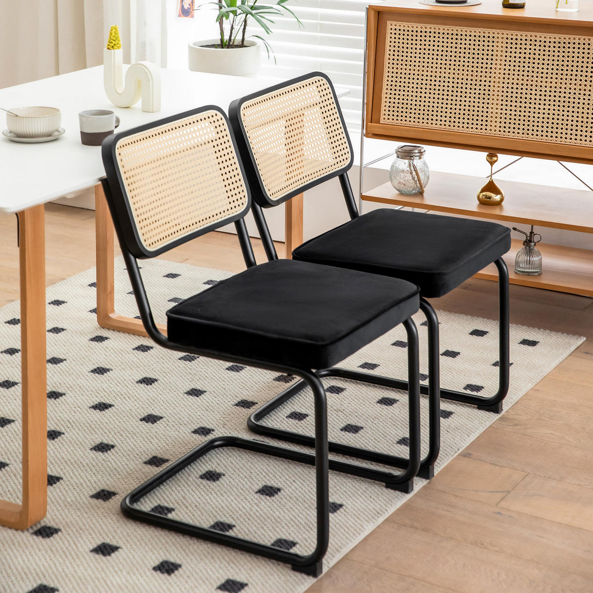 SCHWINGSTUHL DE-36902 2er-Set mit Rattan-Rückenlehne Grün - Schwarz, Metall (46.4/84.6/53cm) - ComfortXL