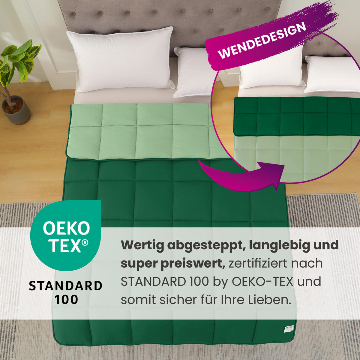 GANZJAHR Steppbett Bi-Color grün 135x200 - Grün, Textil (135/200cm) - wometo