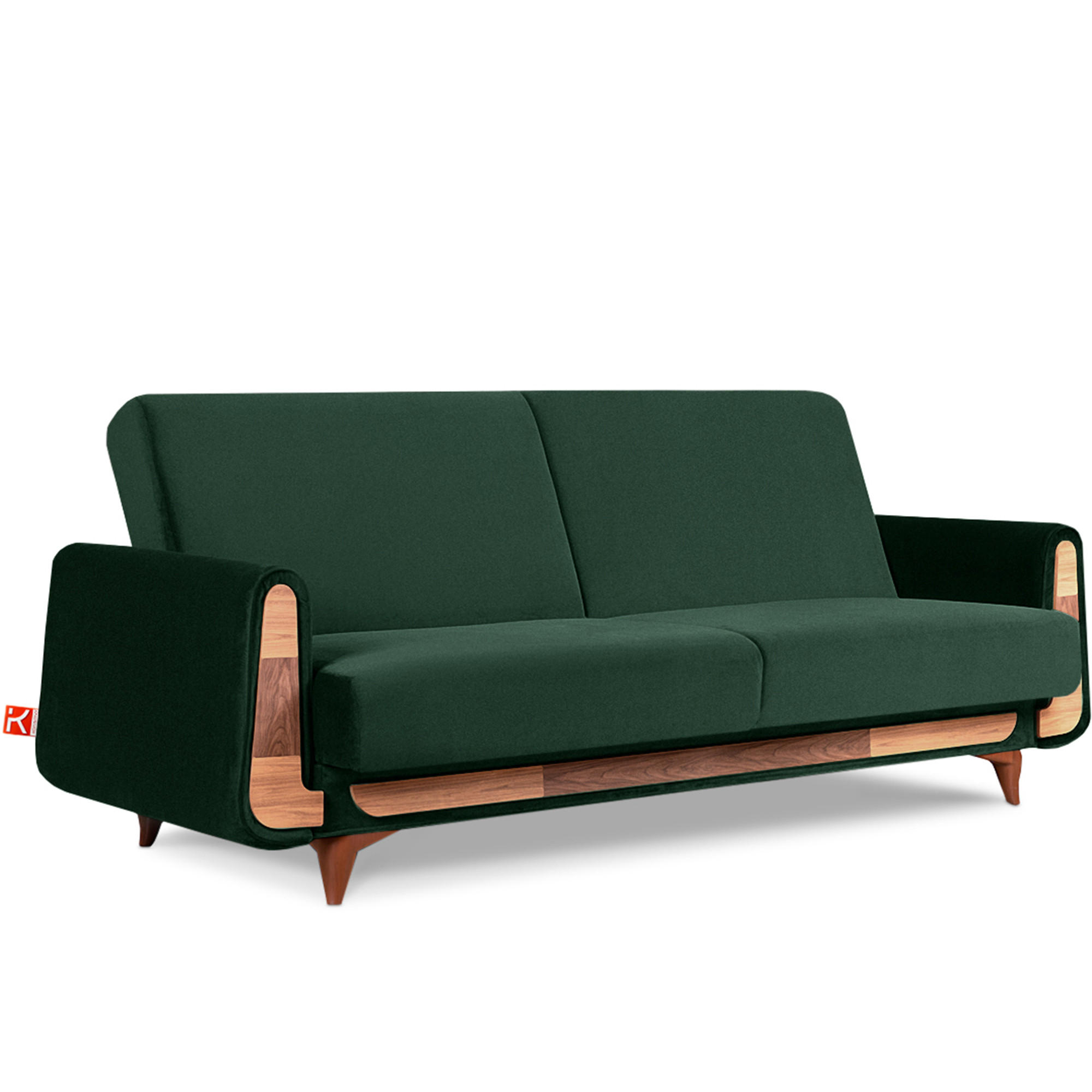 3-SITZER-SCHLAFSOFA GUSTAVO mit Armlehnen, dunkelgrün - Dunkelgrün/Braun, Holz/Holzwerkstoff (230/98/98cm) - KONSIMO®