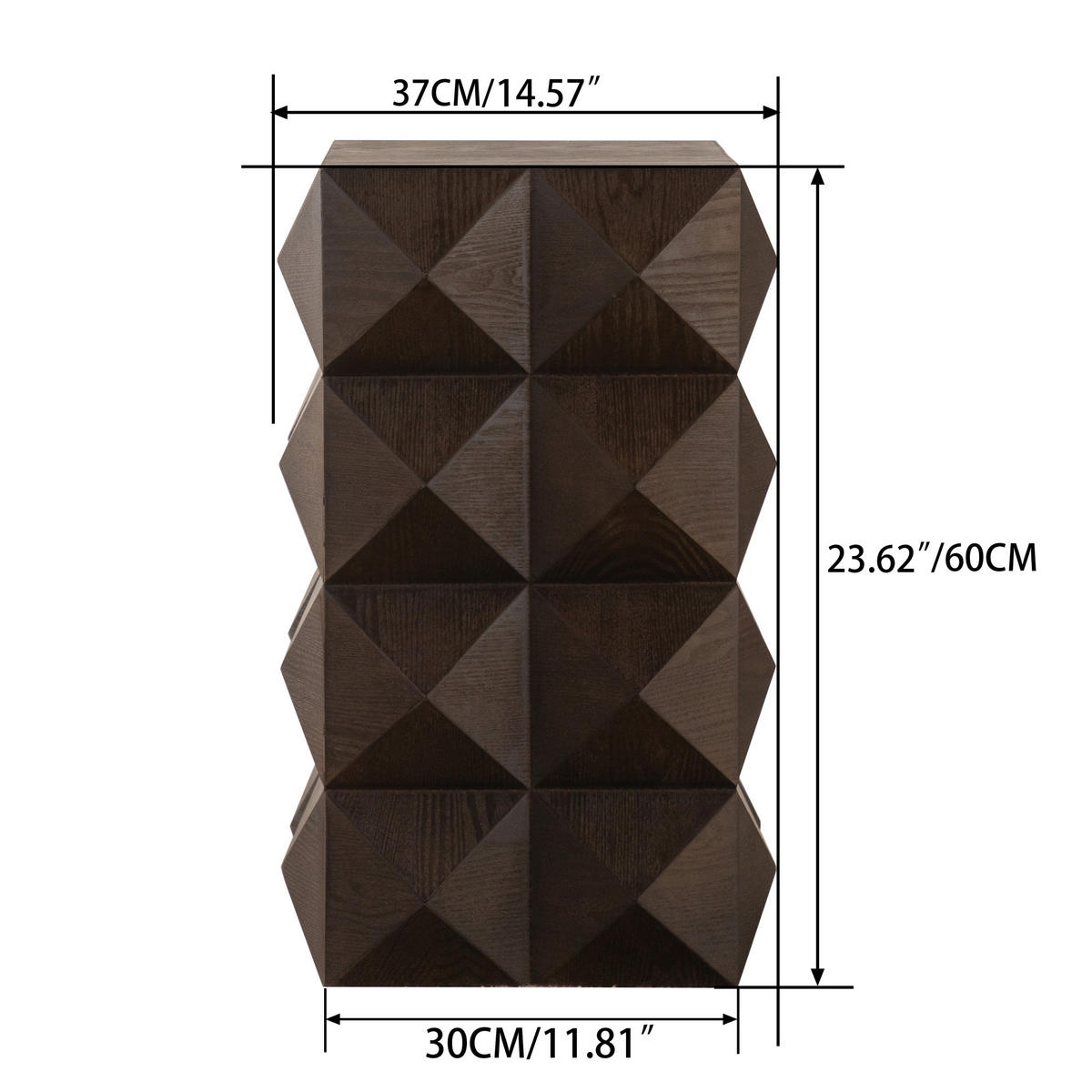 BOČNÍ stolek 60 cm hnědý z masivního dřeva a MDF s reliéfním retro povrchem - hnědá, kompozitní dřevo (37/37/60cm) - OKWISH