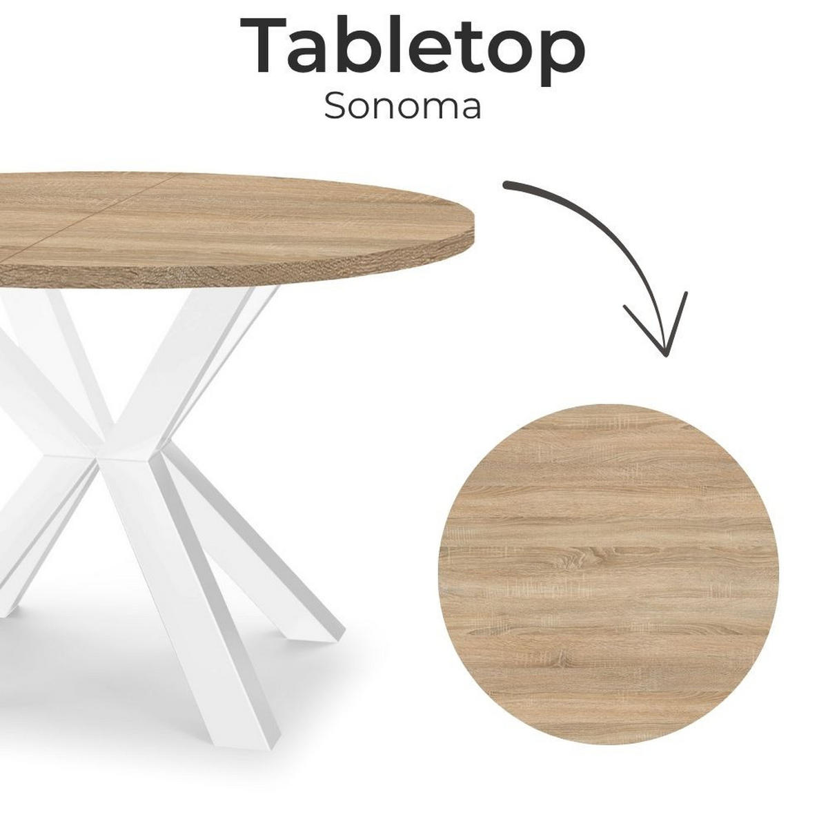 ESSTISCH RAL mit Holzbeinen, Durchmesser: 100 / 200 cm Eiche Sonoma / Weiß - Weiß/Sonoma Eiche, Holz (100/200/77cm) - Dekori_Interiors