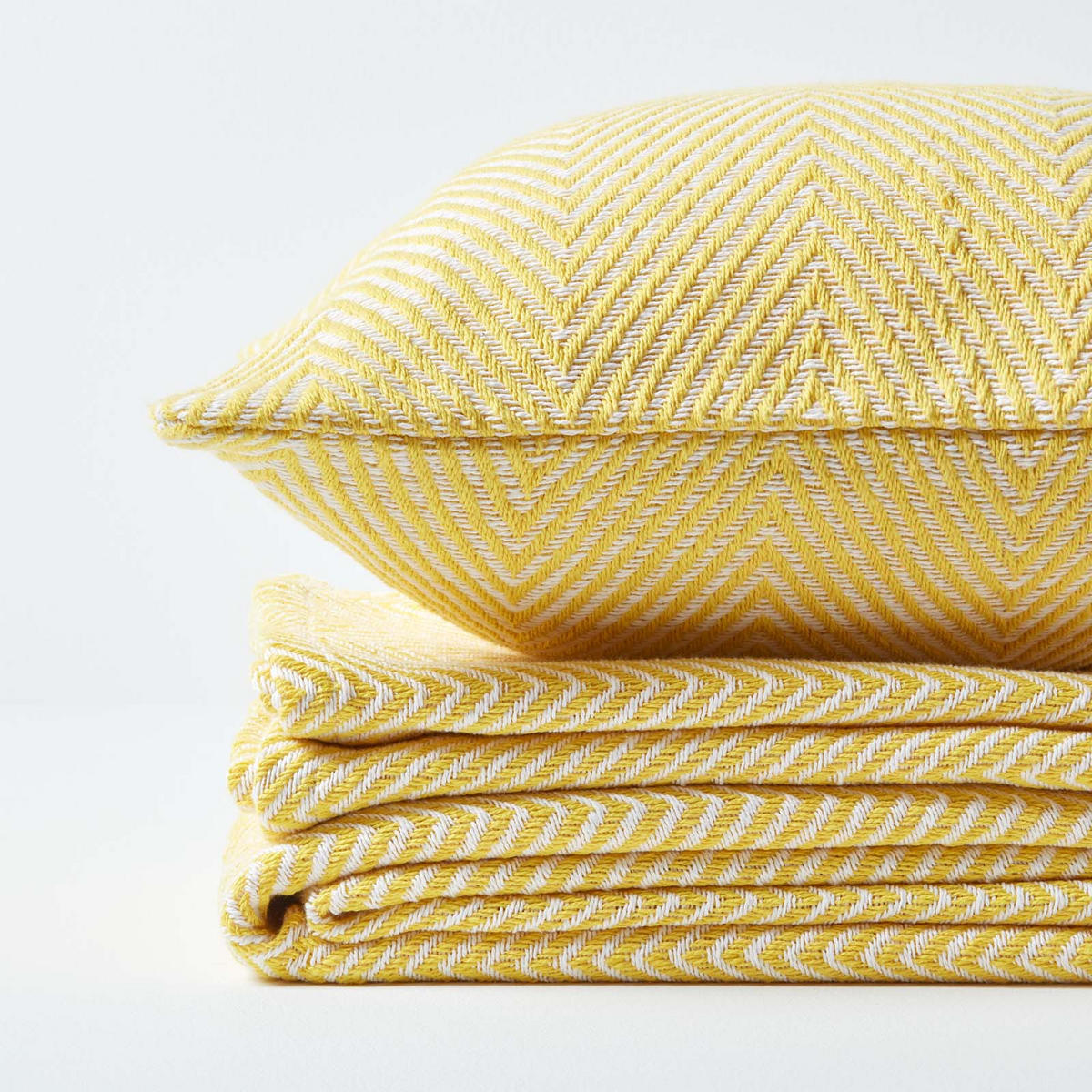 WOHNDECKE Halden 150/200 cm, Chevron-Muster 100% Baumwolle - Gelb, Textil (150/200cm) - Homescapes
