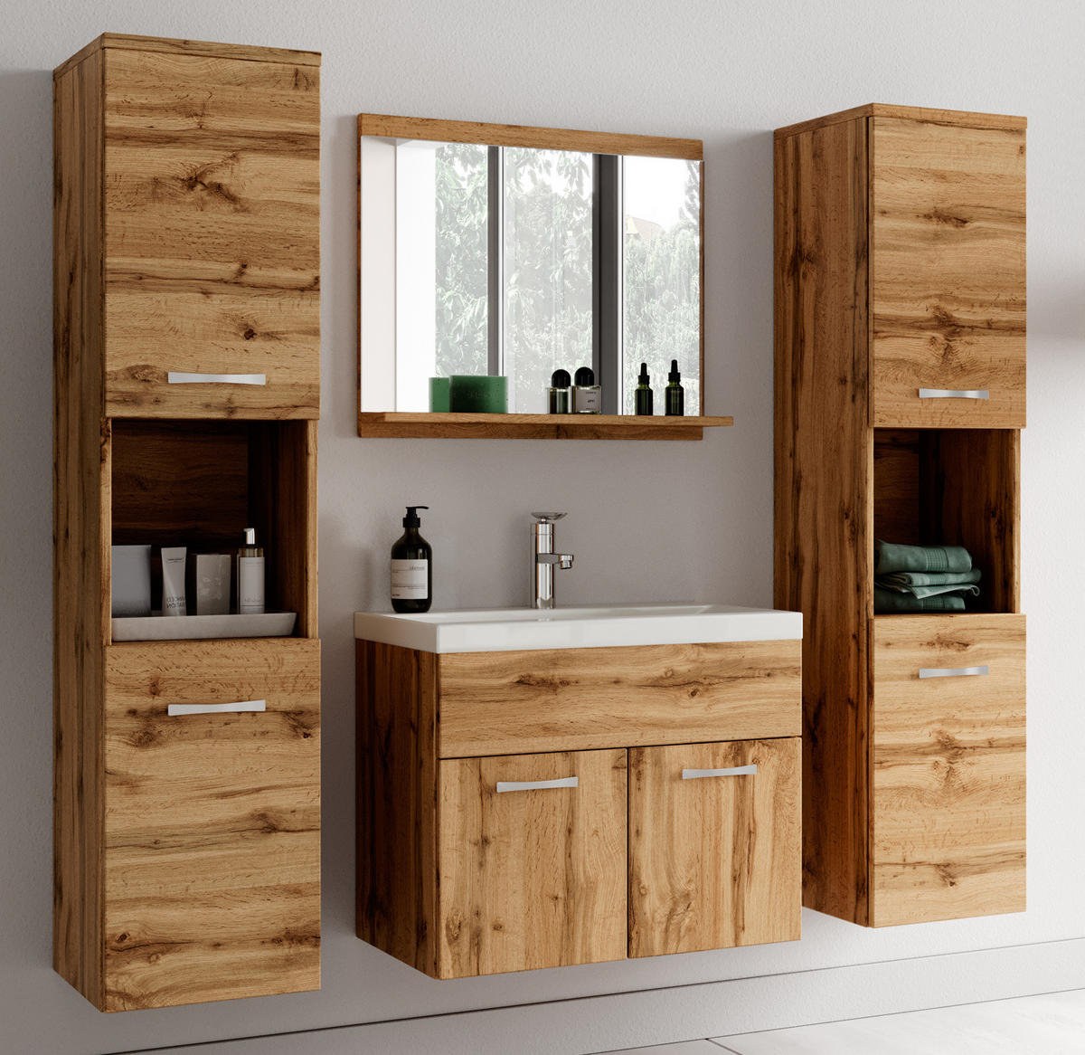 BADMÖBEL-SET Montreal 5 Teile Eiche - 60 x 35 x 51 cm - Eichefarben, Holz (60/51/35cm) - Badplaats