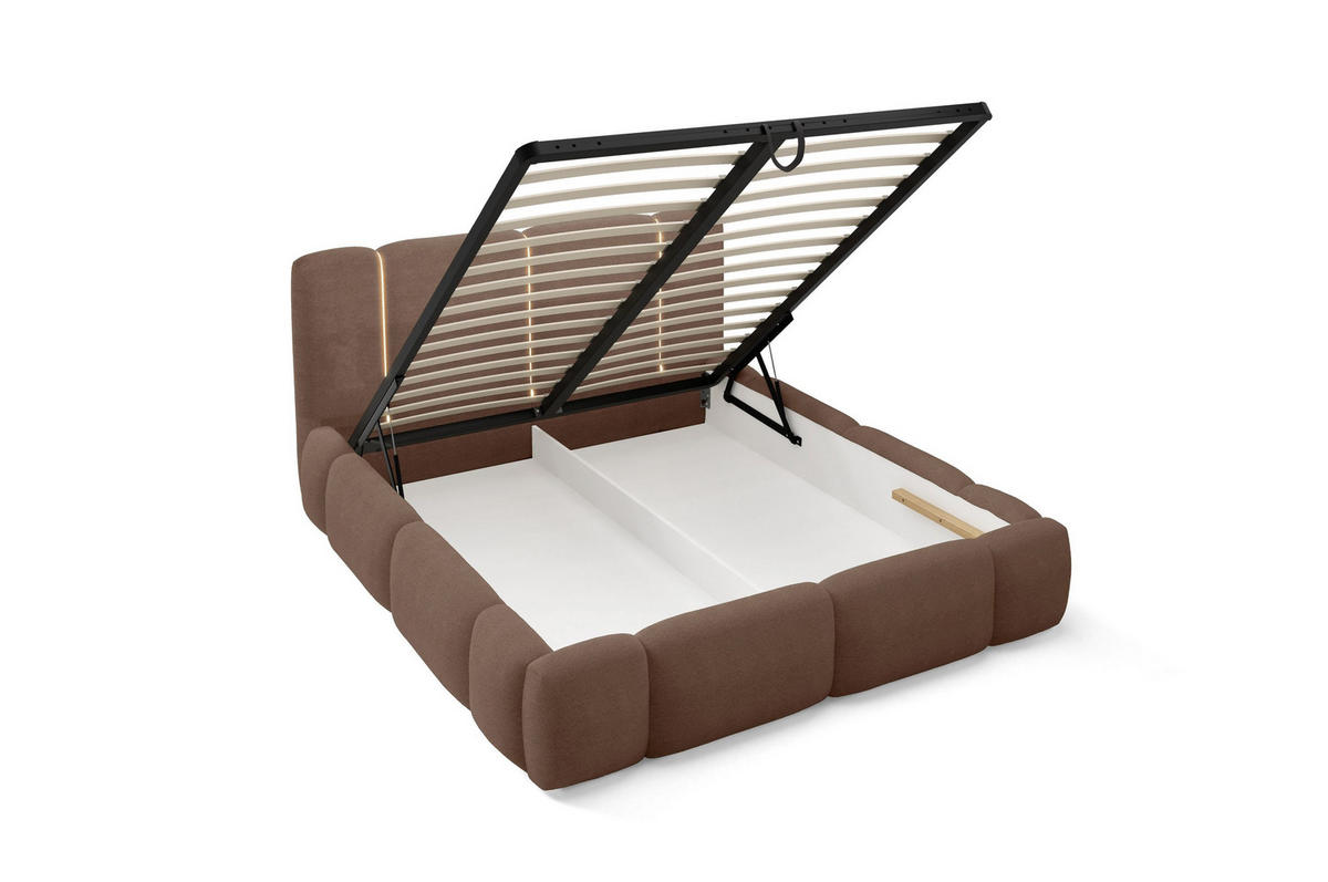 POLSTERBETT mit Stauraum und LED-Beleuchtung 180x200 cm in Braun - Braun, Metall (180/200cm) - Home Collective