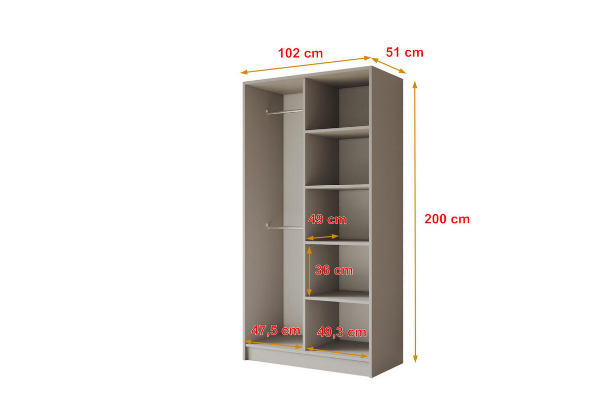 KLEIDERSCHRANK - LUSSO - 102 - Kaschmir - Kaschmir/Goldfarben, Holzwerkstoff (102/200/51cm) - ALTDECOR