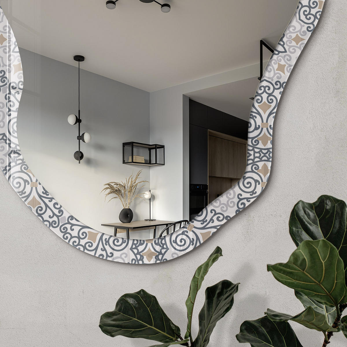 SPIEGEL 90x45 cm asymmetrisch mit Druck - Blumenschmuck - Transparent, Glas (45/90/0.4cm) - TULUP