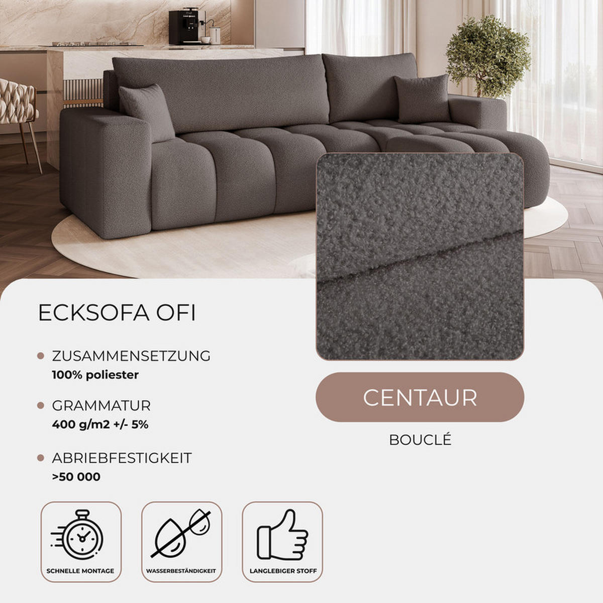 ECKSOFA OFI mit Schlaffunktion und Bettkasten Dunkelgrau - Dunkelgrau, Holzwerkstoff/Kunststoff (248/145cm) - Idohome