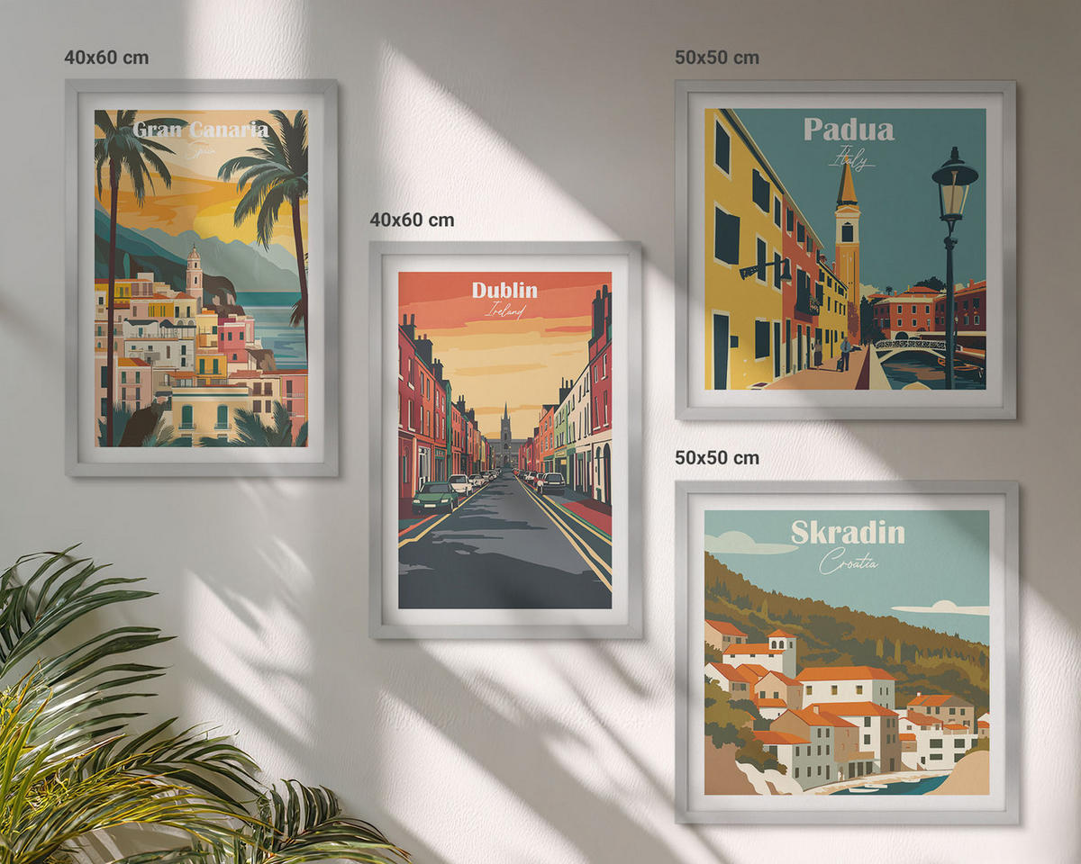 BILDER SET 4er Set - 50x50 cm & 40x60 cm Silberner Rahmen - Stadt- und Naturlandschaften - Silberfarben, Kunststoff (50/50cm) - TULUP