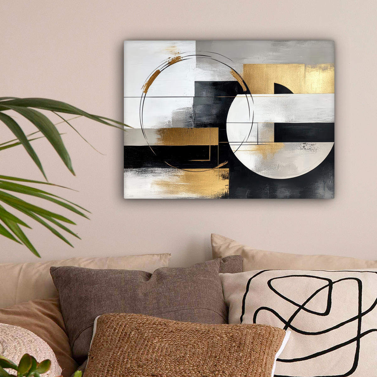 LEINWANDBILD - Abstrakt - Gold - Silber - Formen - Ästhetik - 40x30 - Wanddeko - Multicolor, Textil (40/30cm) - MuchoWow