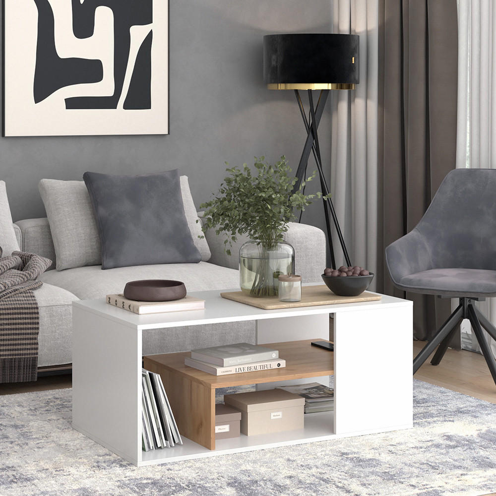 COUCHTISCH Edgar Weiß/Goldkraft Eiche 110 x 59 cm - Honigeiche/Weiß, Holzwerkstoff (59/110/47cm) - Vicco