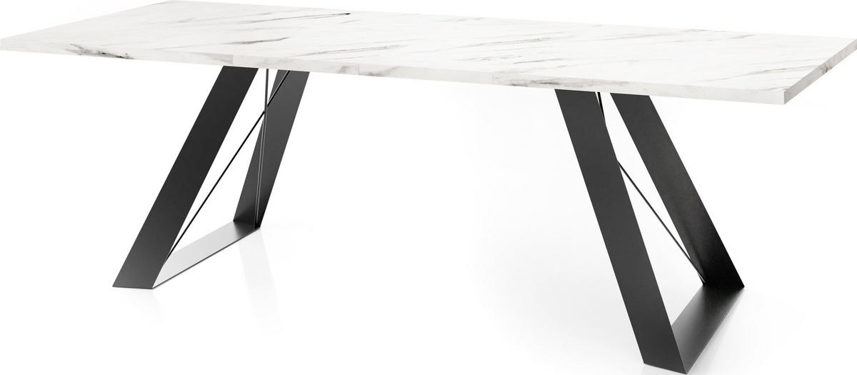 ESSTISCH Colter rechteckig ausziehbar, Marmor Weiß 160-260/90/76 cm - Ecru/Schwarz, Holzwerkstoff/Metall (90/260/76cm) - WFL GROUP