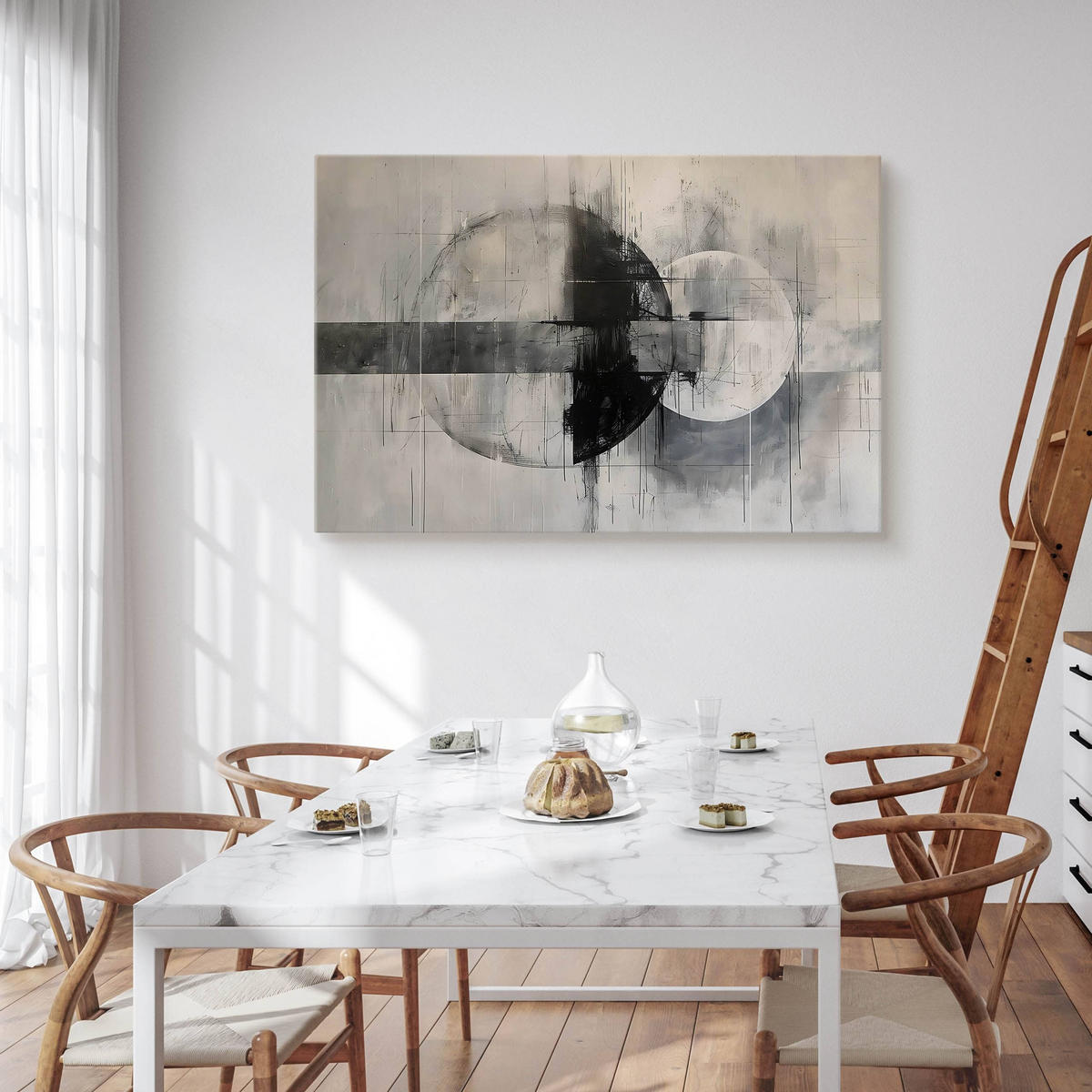 LEINWANDBILD Abstraktion Moderne Muster 100/70 cm - Beige/Schwarz, Textil (100/70cm) - Muralo