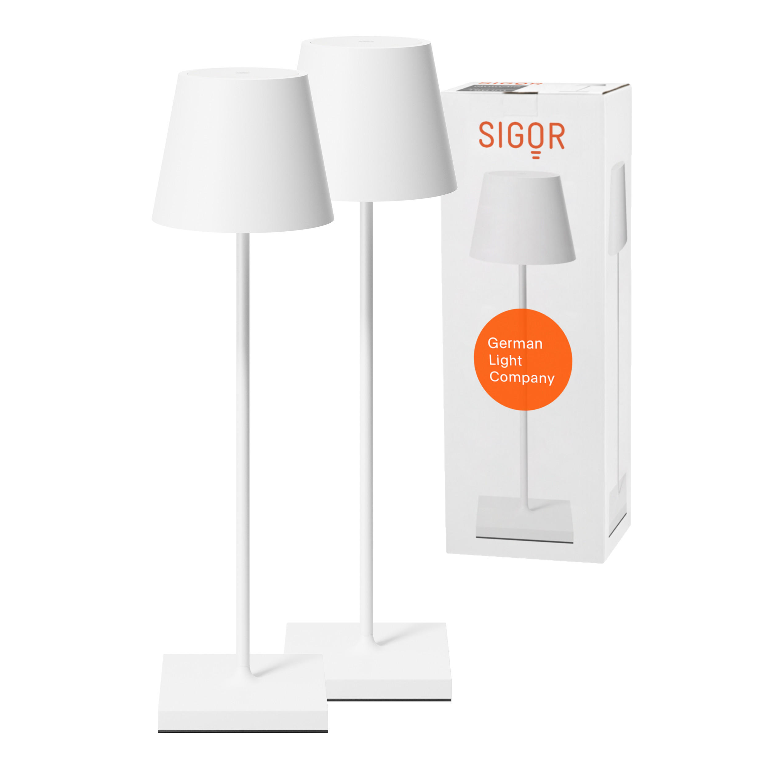 LED Akku-Tischlampe, Nuindie 3.0 2er-Set, schneeweiß - Weiß, Metall (38/10/38cm) - Sigor