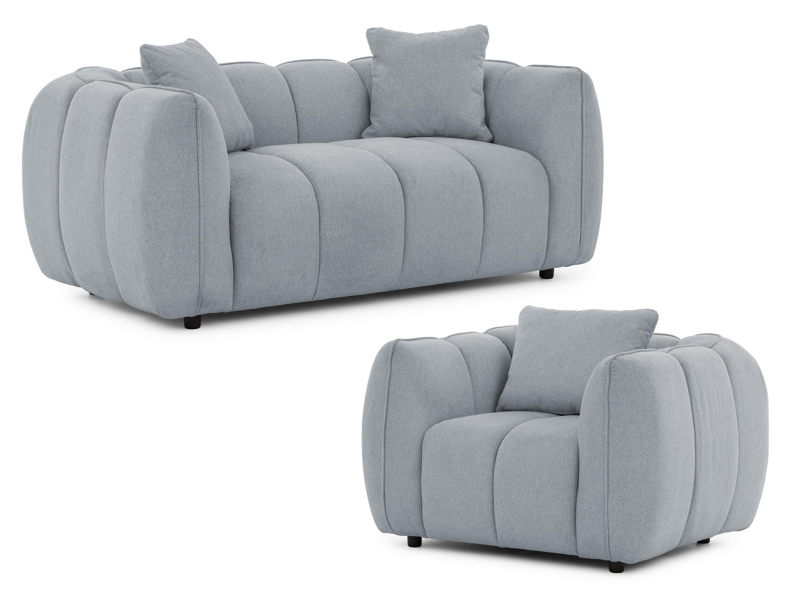 S-Style SEDACÍ SOUPRAVA 2+1 Nubira v hluboce prošívaném designu Bubble z měkké strukturované látky v šedé barvě s moderním vzhledem