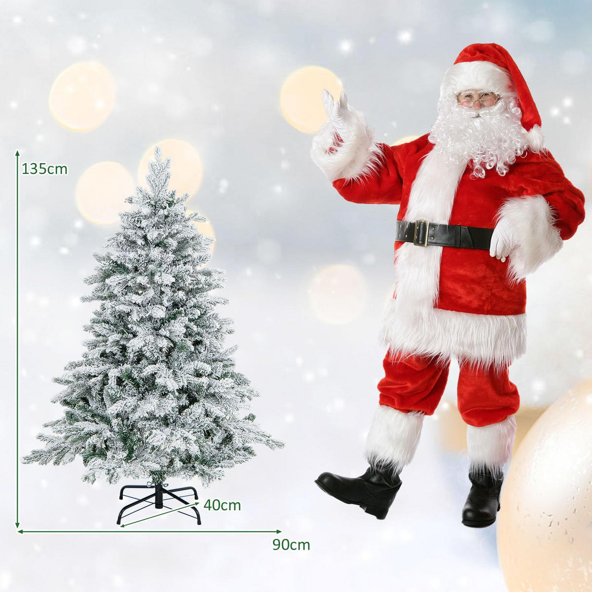 WEIHNACHTSBAUM mit 120 warmweißen LED-Lichtern 135 cm weiß - Weiß, Metall (135cm) - COSTWAY