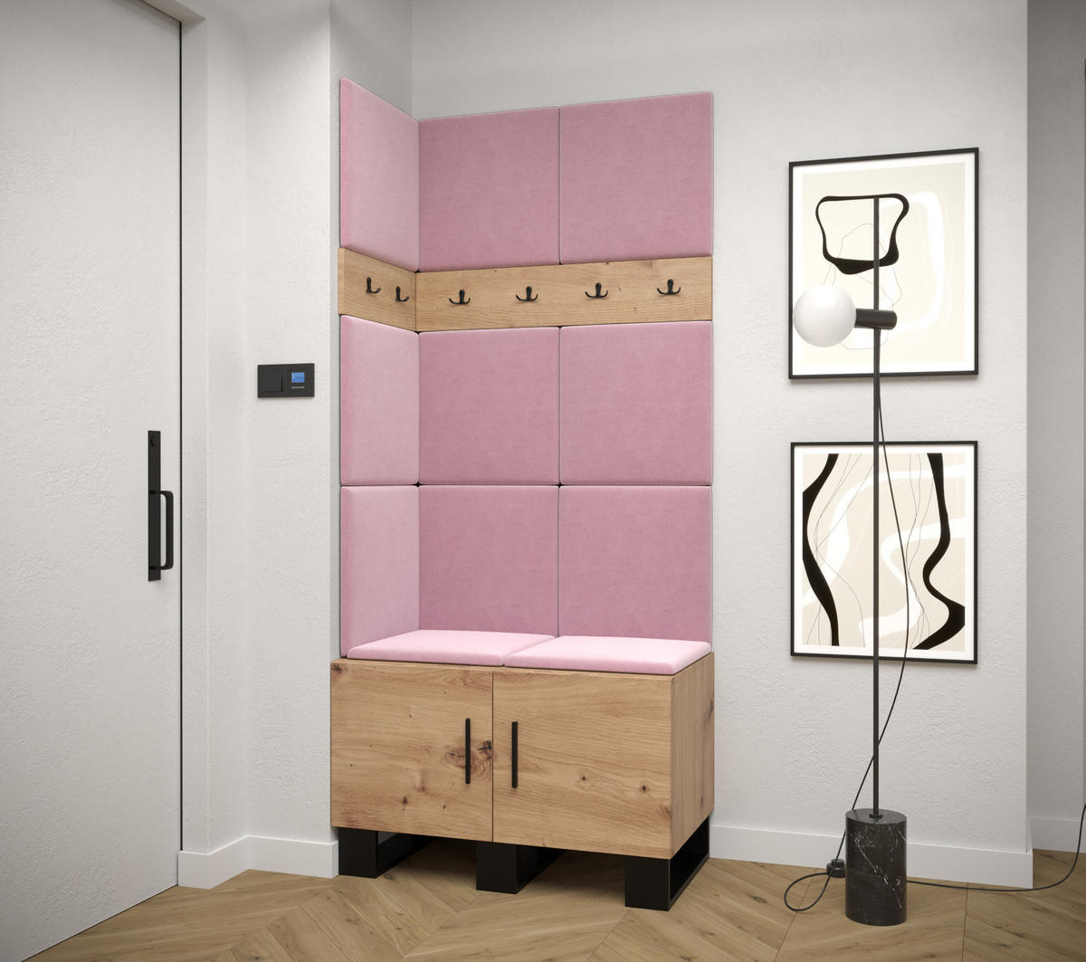 GARDEROBEN-SET 196/84/45,6 - Pink/Schwarz, Holz/Kunststoff (84/196/45.6cm) - Abiks Möbel