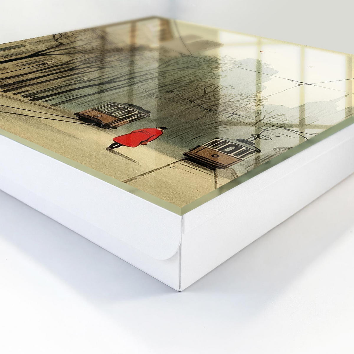 SCHLÜSSELBOX Weiß 30x30 cm – Türöffnung nach rechts - Stadtspaziergang - Beige, Metall (30/30/5cm) - TULUP