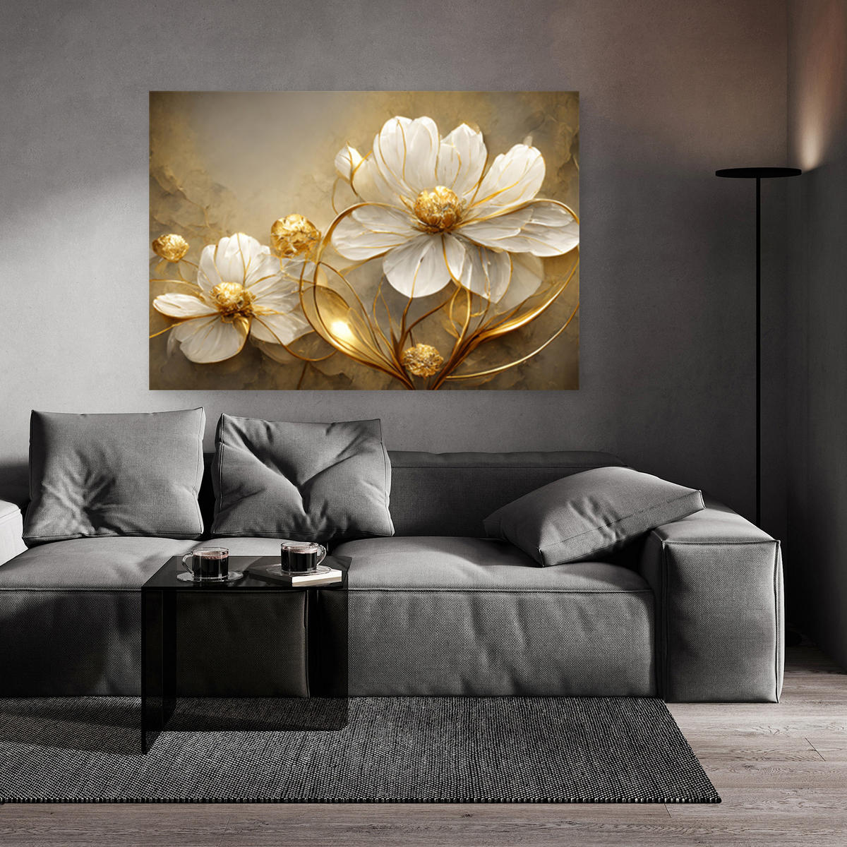 WANDBILD gold blumen abstrakt glamour - Goldfarben, Textil (60/40cm) - Feeby