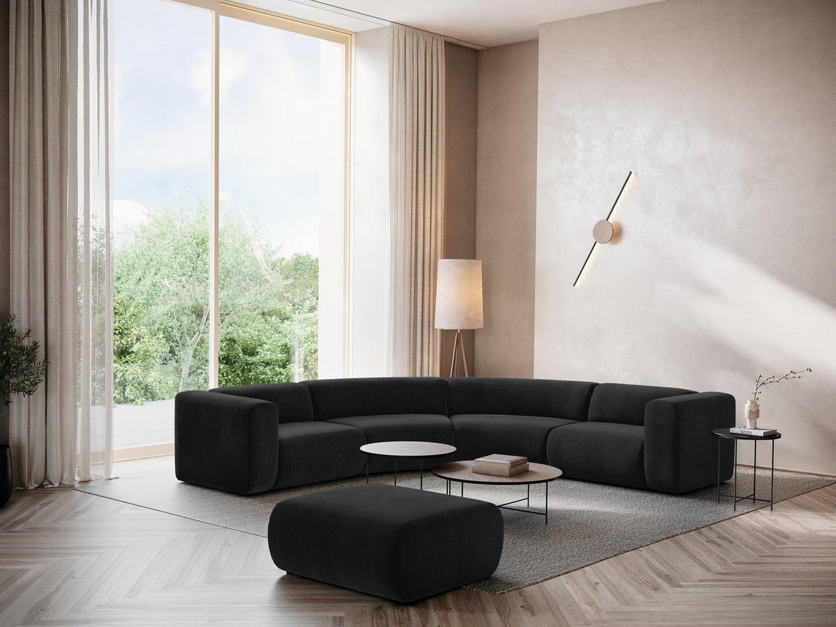 POUF Chenille Stoff Schwarz - Schwarz, Kunststoff/Textil (94/40/89cm) - Makamii