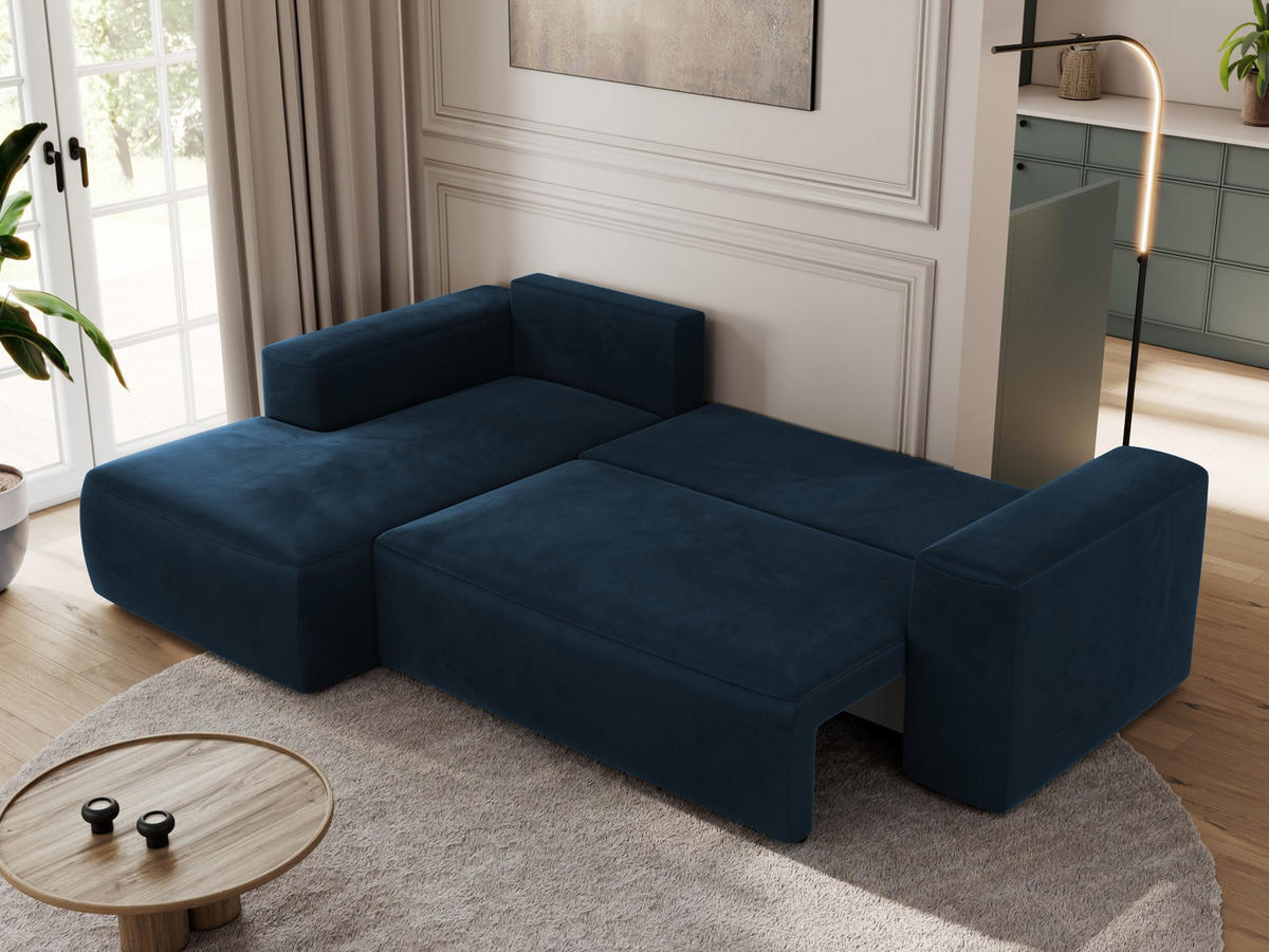 ECKSOFA TRENTINO L Dunkelblau Velvet - Links - Schwarz/Dunkelblau, Textil (266/164cm) - MKS