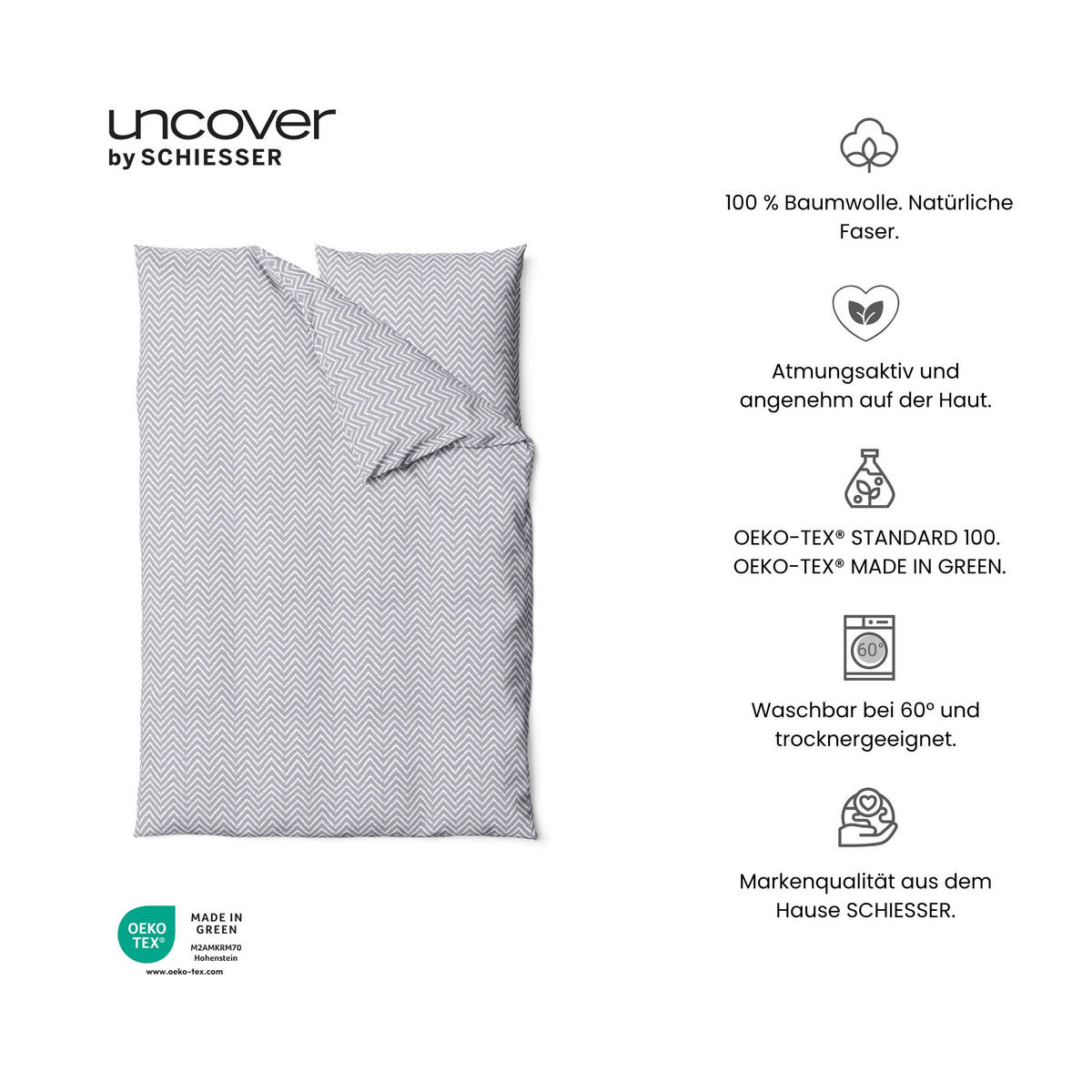 BETTWÄSCHESET Grebur - Renforcé - 2-teilig - 155 x 220 cm - Hellgrau - Hellgrau, Textil (155/220cm) - Uncover by Schiesser