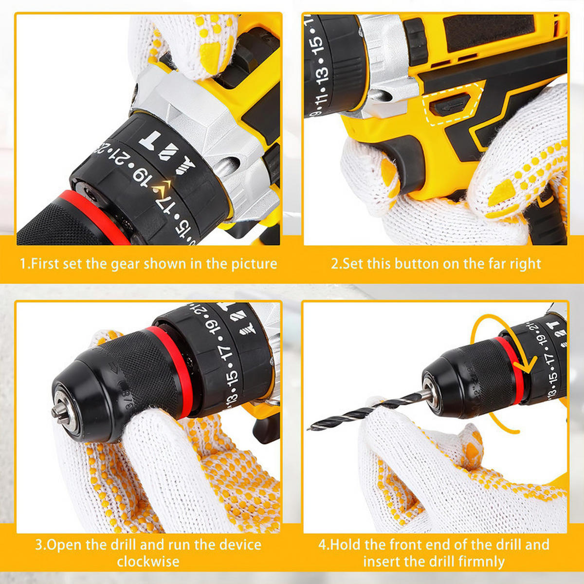 AKKU-SCHLAGBOHRMASCHINE 21 V – Mini Wireless Bohrhammer & Elektroschrauber, Li-Ionen-Akku - Gelb, Metall (10/5/12cm) - Coonoor