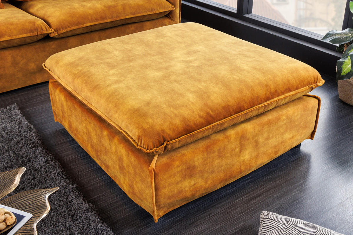 HOCKER HEAVEN Samt Senfgelb 100 cm - Gelb/Schwarz, Holz/Textil (100/42/100cm) - riess-ambiente