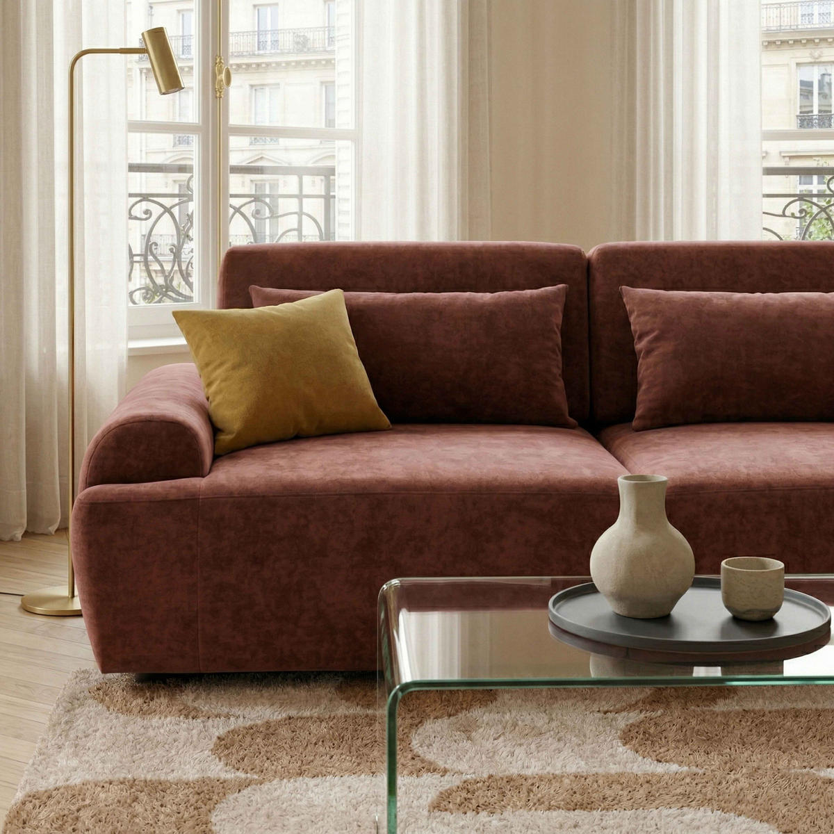 SOFA 3-Sitzer, Rot - Rot, Textil (303/82/109cm) - Oviala