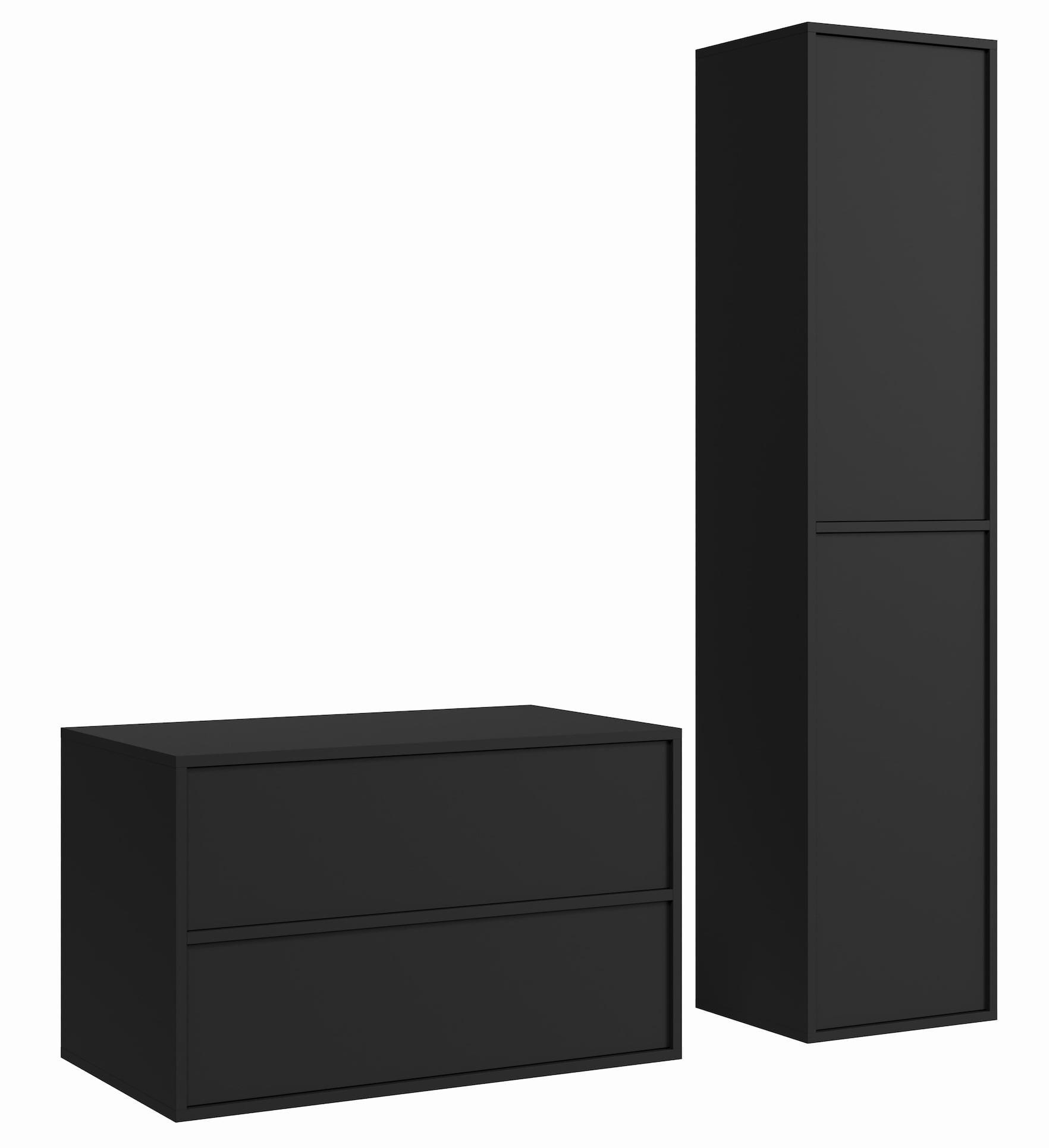 KOUPELNOVÁ SESTAVA Mali 80 cm matná černá - s Hochschrank - 80 x 46 x 54 cm - černá, dřevo (60/54/46cm) - Badplaats