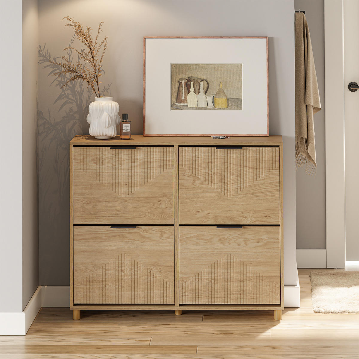 SCHUHSCHRANK schmal, 100x24x83cm - Eichefarben, Holzwerkstoff (100/83/24cm) - SoBuy