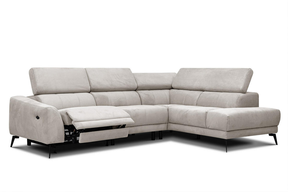 ECKSOFA LARS 5-Sitzer, 1 Relax, verstellbare Kopfstützen, beige - Beige/Schwarz, Holzwerkstoff/Textil (284/201cm) - Courtois Laville