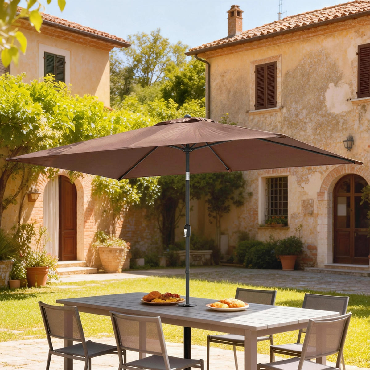 SONNENSCHIRM Polyester Metall Braun - Braun, Textil (200/300cm) - Outsunny