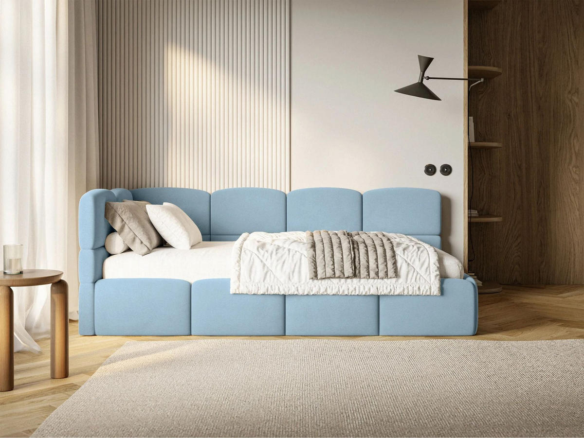 JUGENDBETT Cloudy Hellblau 120 x 200 cm - Blau/Schwarz, Kunststoff/Textil (120/200cm) - Selsey