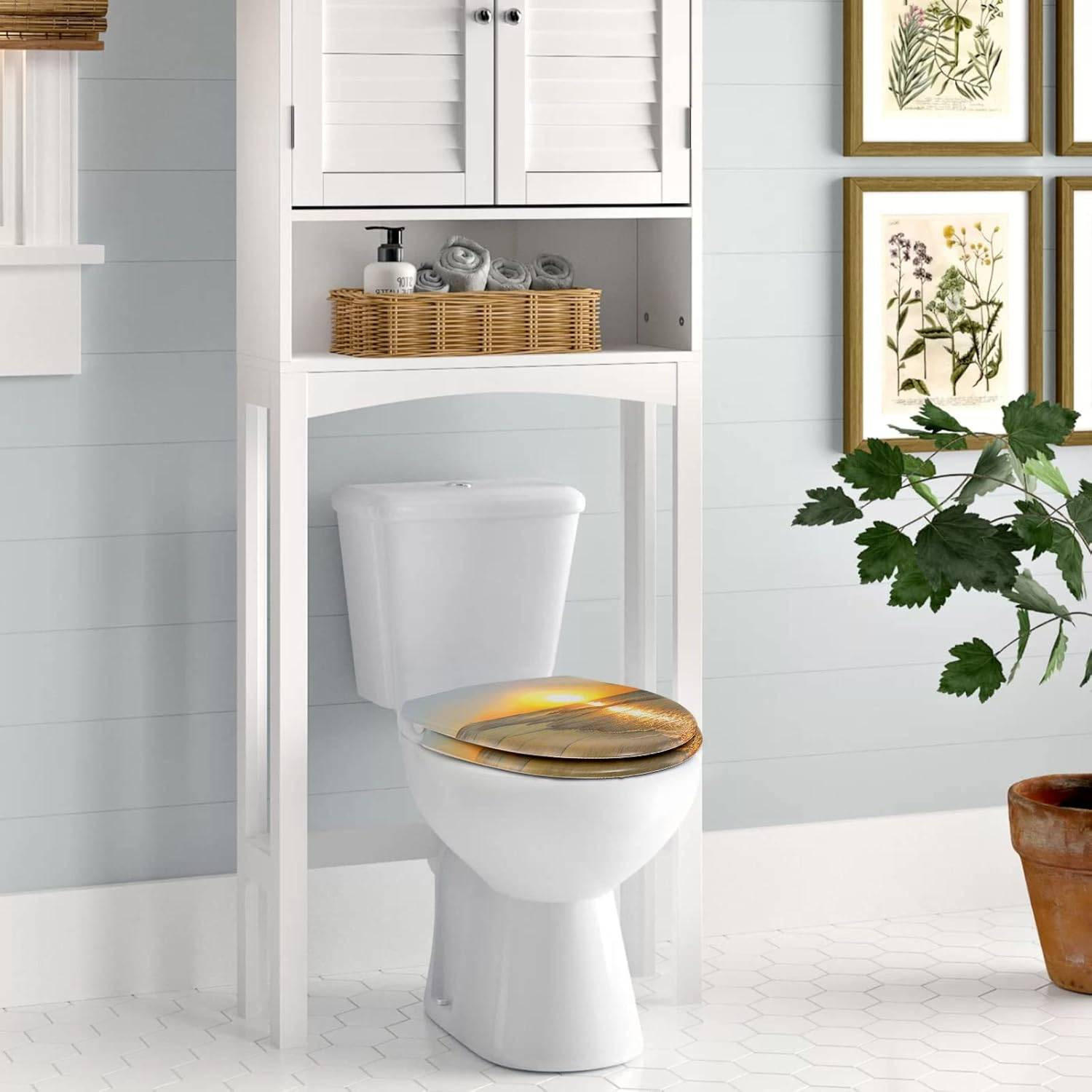 WC SITZ Toilettensitz mit Absenkautomatik,Sonnenaufgang Oval - Gelb, Kunststoff (31/2.51/45cm) - Woltu