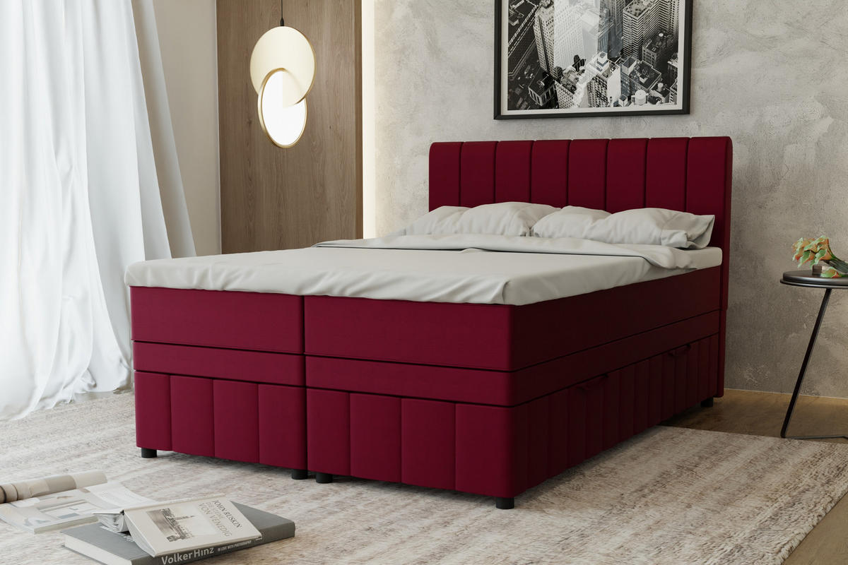 BOXBETT AVALON 140 x 200 cm mit Bettkasten und Topper - Rot - Rot, Holz - Panda Möbel